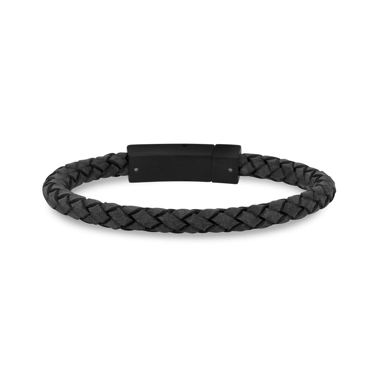 6mm Grey Leather Black Clasp Bracelet | ARZ Steel | Luby