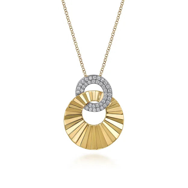 14K White and Yellow Gold Diamond Cut Drop Pendant Necklace | Gabriel & Co. | Luby