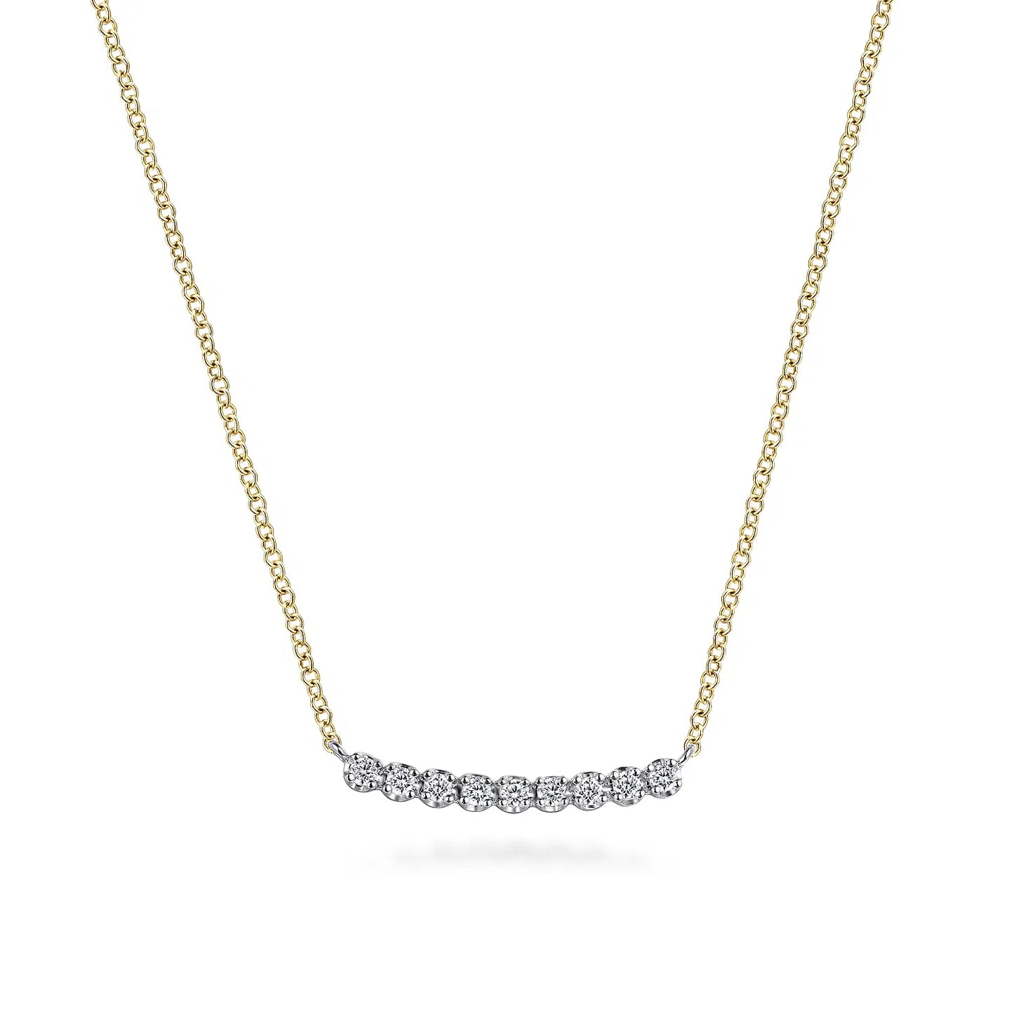 14K White and Yellow Gold White Sapphire Bar Necklace | Gabriel & Co. | Luby