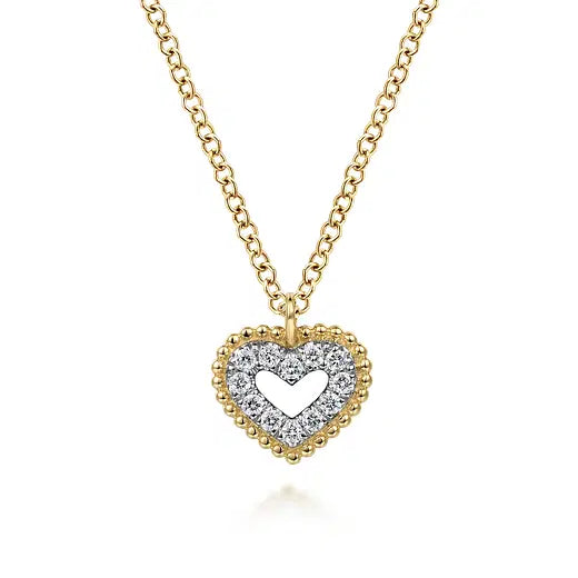 14K Yellow Gold Bujukan Diamond Pave Heart Pendant Necklace | Gabriel & Co. | Luby
