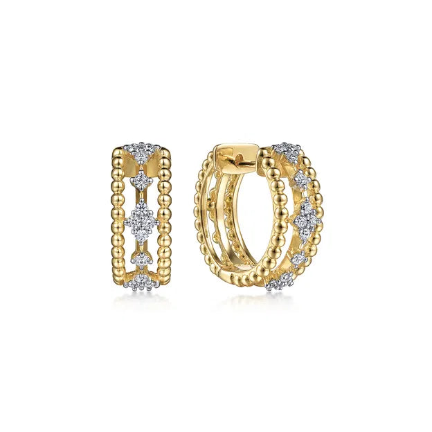 14K Yellow Gold Diamond Bujukan Huggie Earrings | Gabriel & Co. | Luby