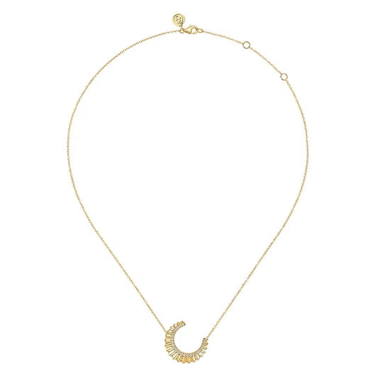 14K Yellow Gold Diamond Half Moon Diamond Cut Pendant Necklace | Gabriel & Co. | Luby