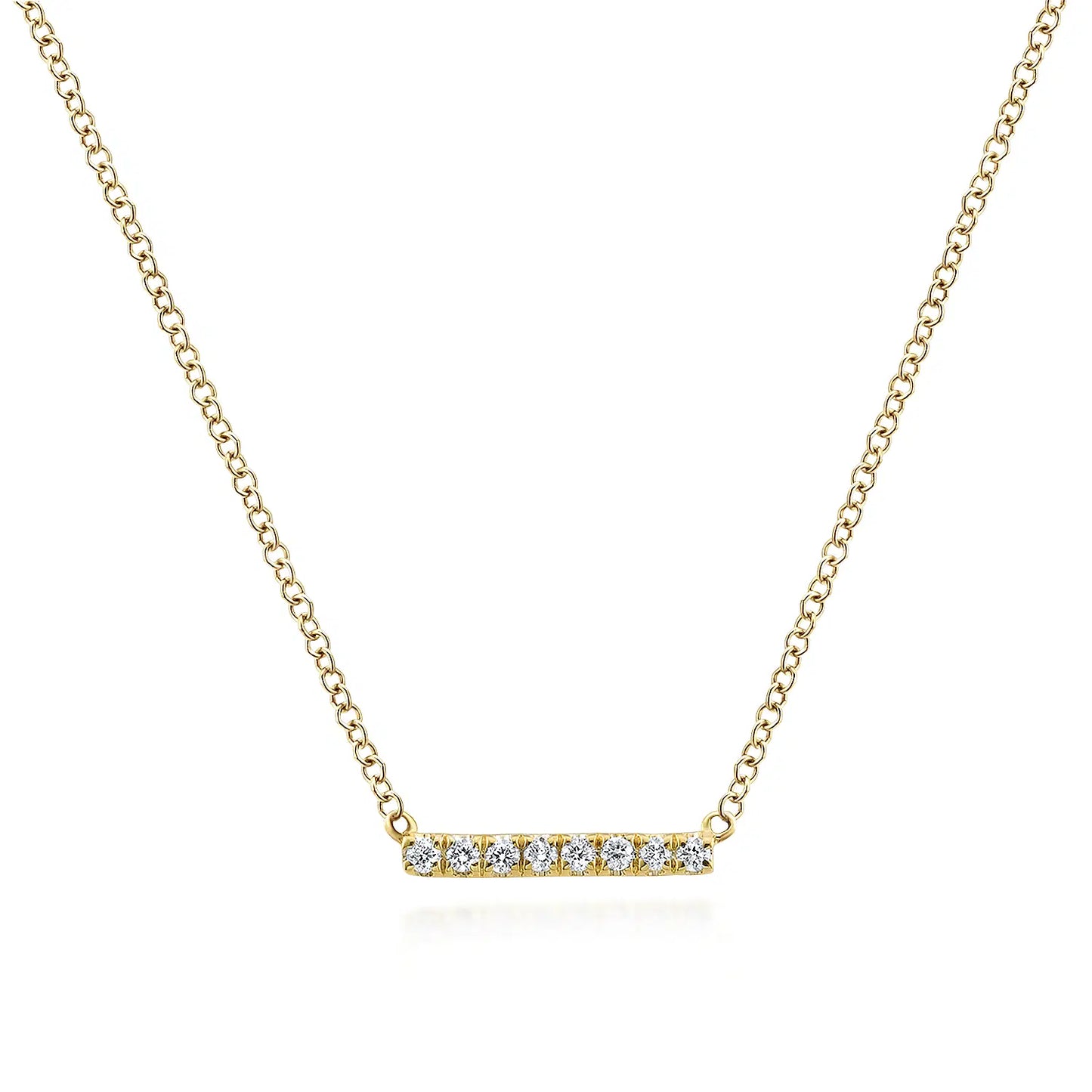 14K Yellow Gold Petite Pave Diamond Bar Necklace | Gabriel & Co. | Luby