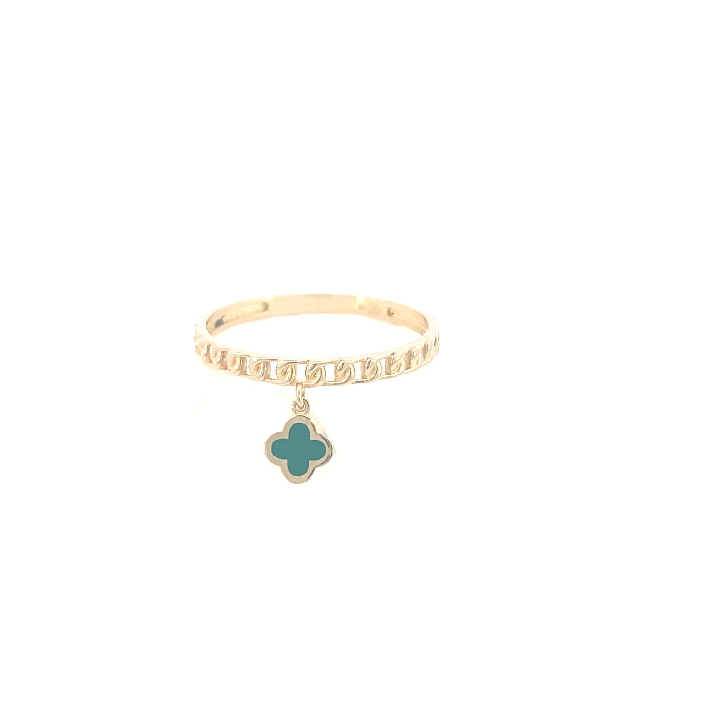 14K Gold Chain Link with Green Flower Ring | Luby Gold Collection | Luby