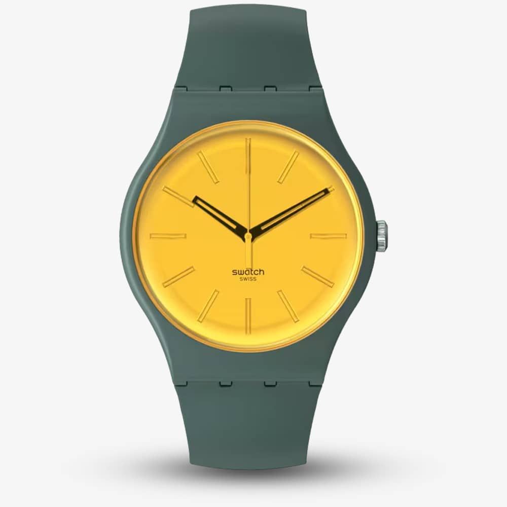 Swatch GOLD IN THE GARDEN (41mm) Yellow Dial / Green Bio-Sourced Strap | Swatch | Luby