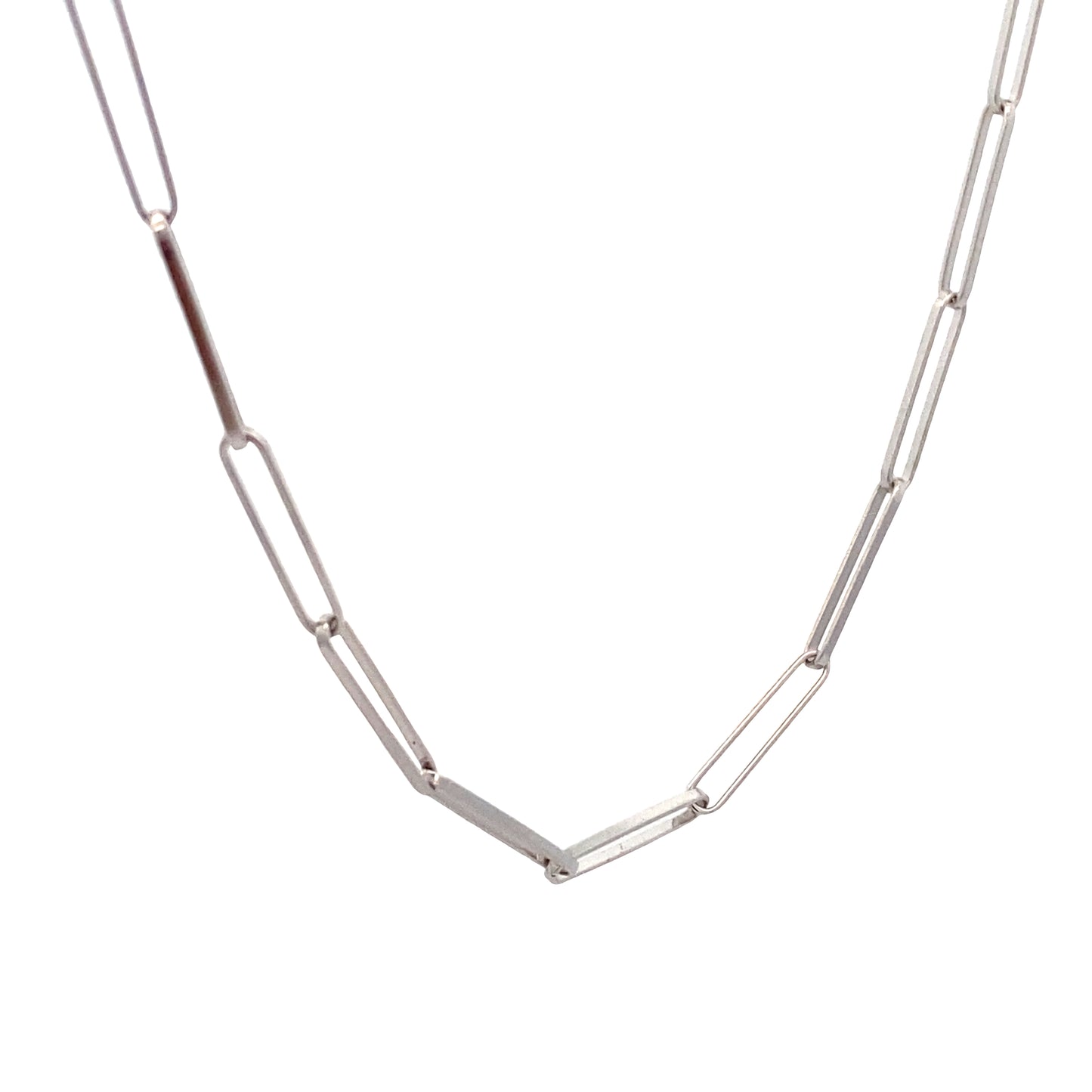14K White Gold Slim Paper Clip Necklace | Luby Gold Collection | Luby