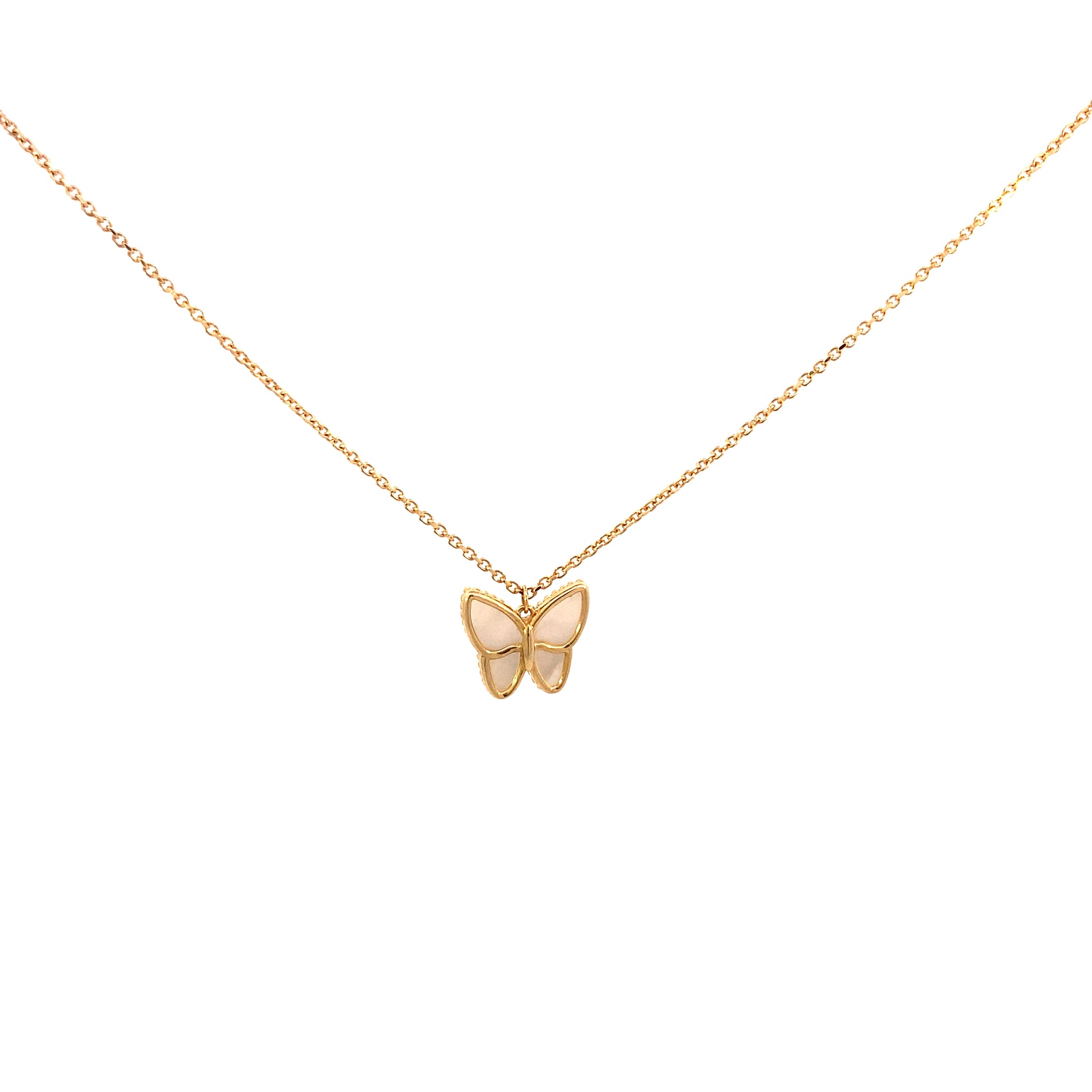 14K Gold Butterfly Necklace with Mother Pearl Shape | Luby Gold Collection | Luby 