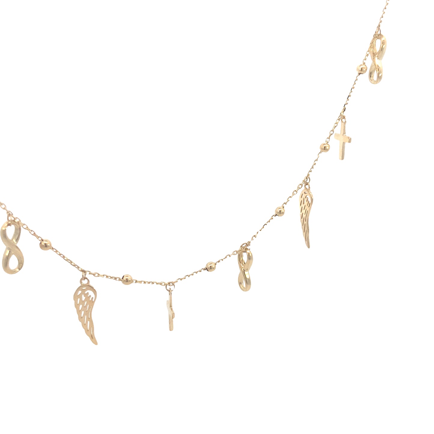 14K Gold Necklace with Dangle Charms Infinity, Cross and Wings | Luby Gold Collection | Luby