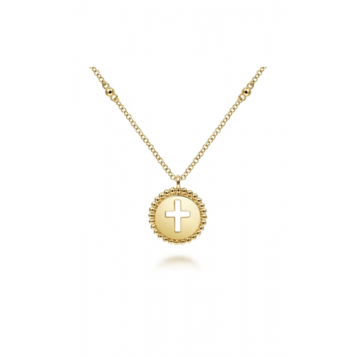 14K Yellow Gold Bujukan Cross Pendant Necklace | Gabriel & Co. | Luby