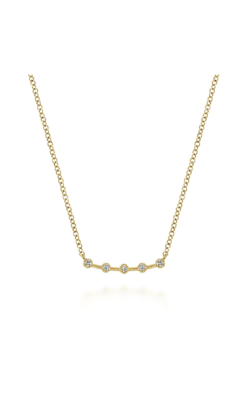 14K Yellow Gold Diamond Stations Curved Bar Necklace | Gabriel & Co. | Luby