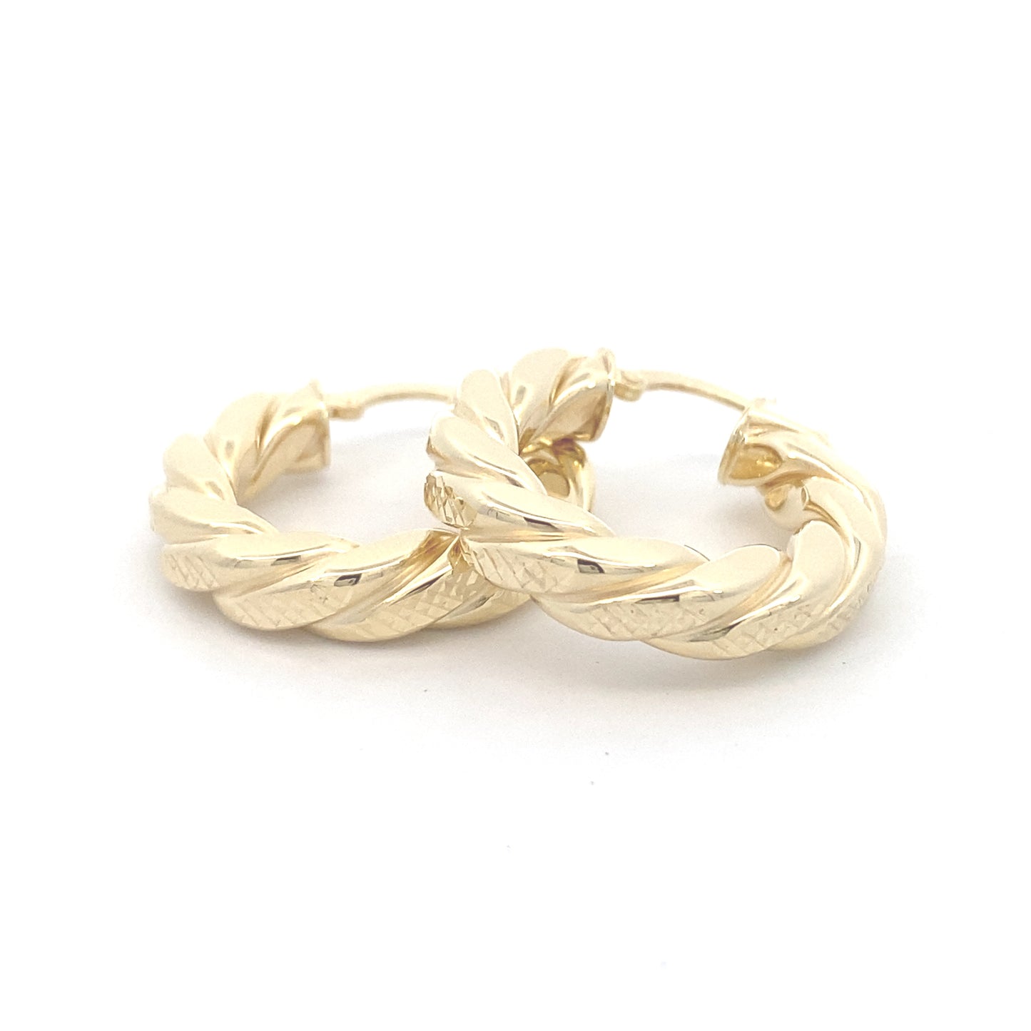 14K Gold Twist Cut Diamond Hoops | Luby Gold Collection | Luby