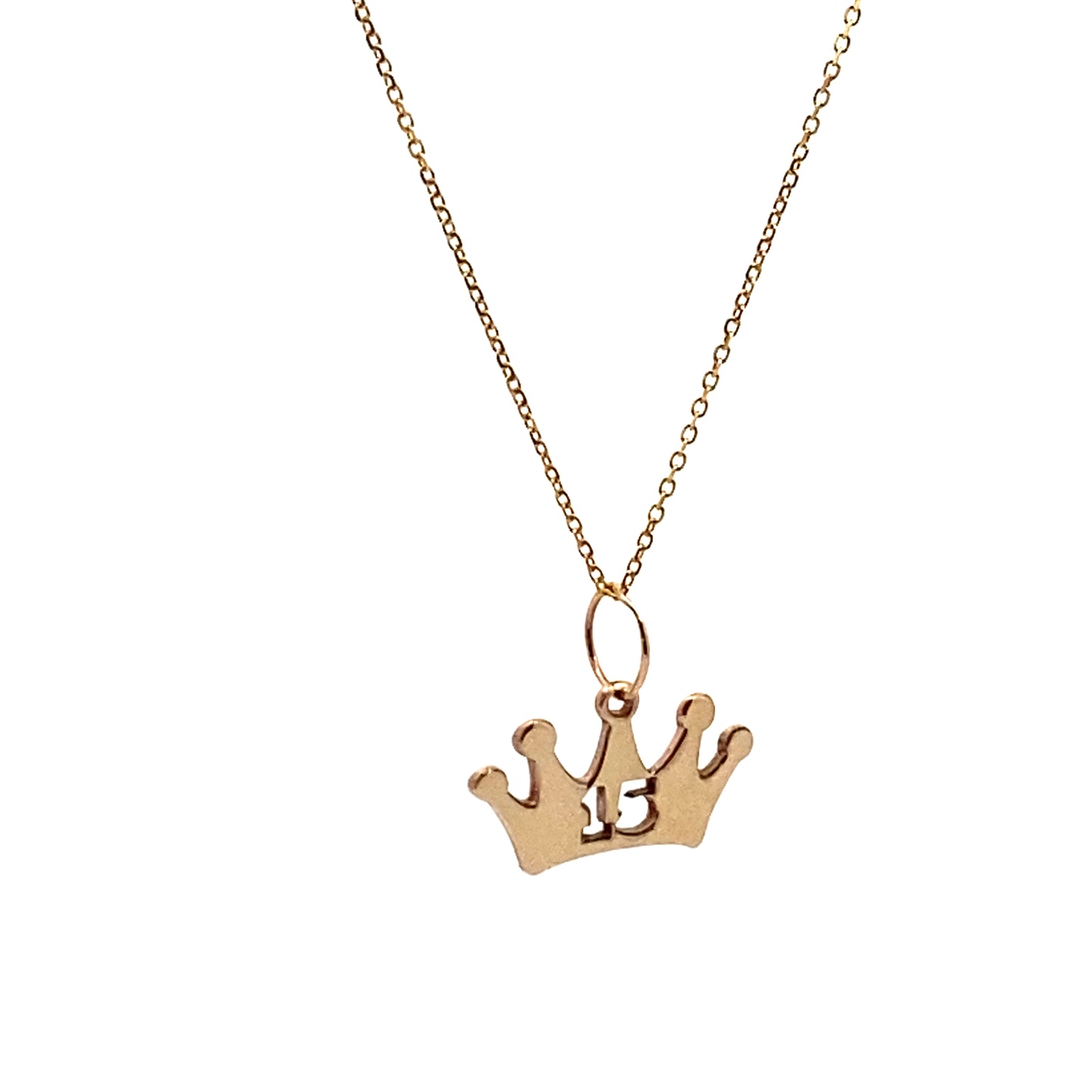 14K Gold Custom Crown Pendant with Number 15 | Luby Gold Collection | Luby