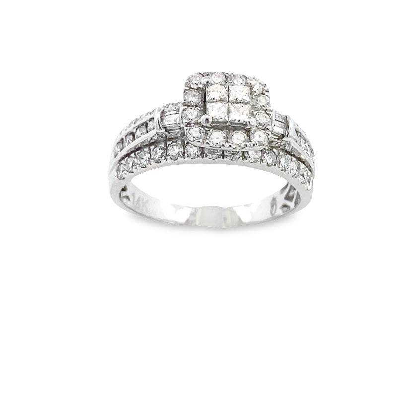 14k Diamond Square-Shaped White Gold Wide Band Engagement Ring | Luby Diamond Collection | Luby