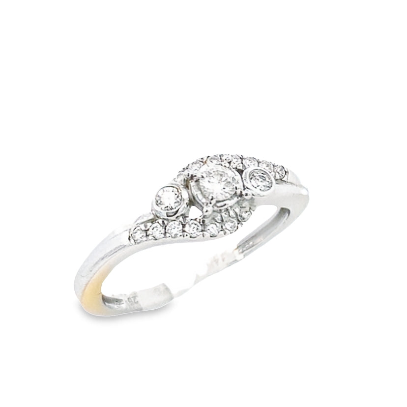 14K Diamond Curves Round Cut White Gold Engagement Ring | Luby Diamond Collection | Luby