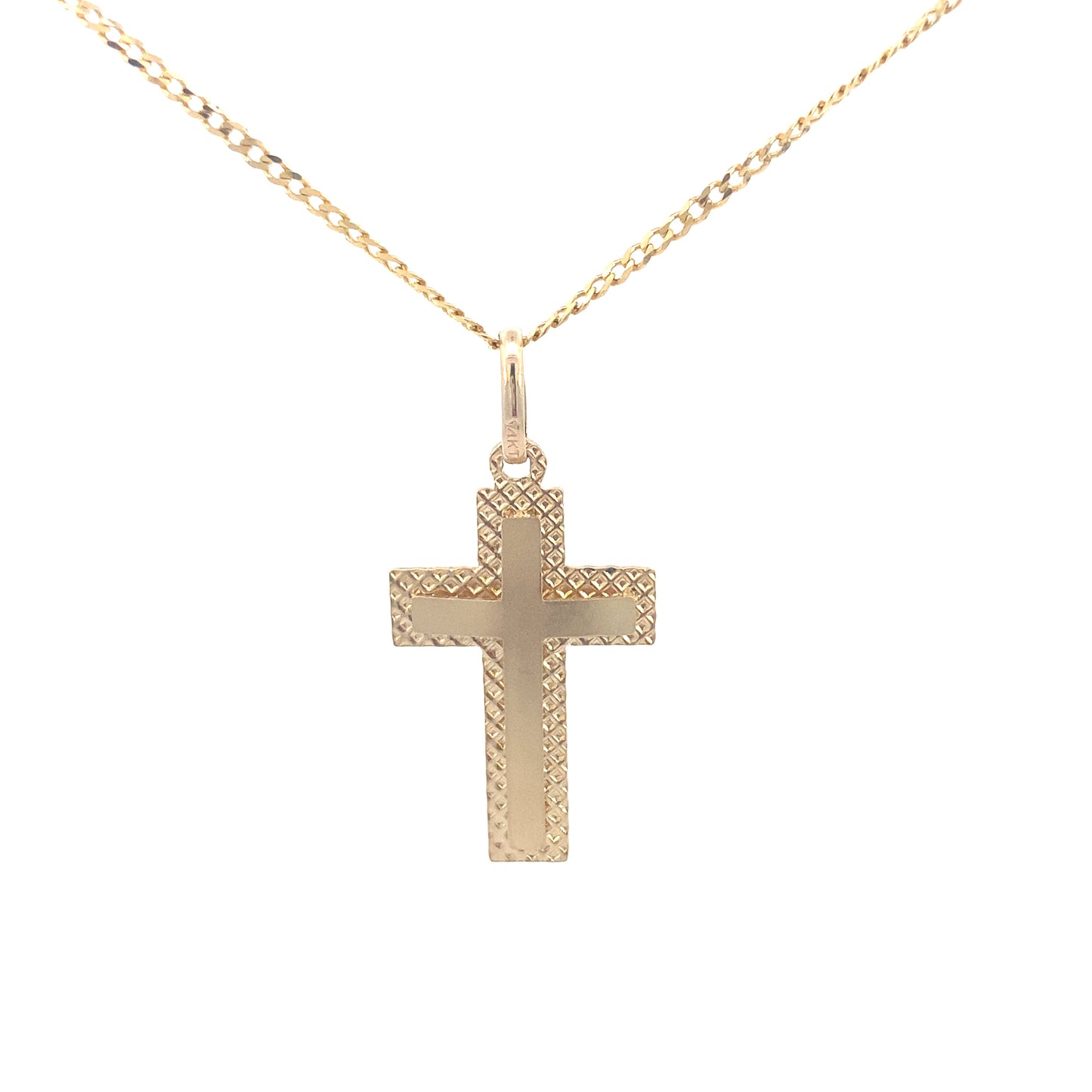 14K Gold Cross in 3D with Checkered Base | Luby Gold Collection | Luby