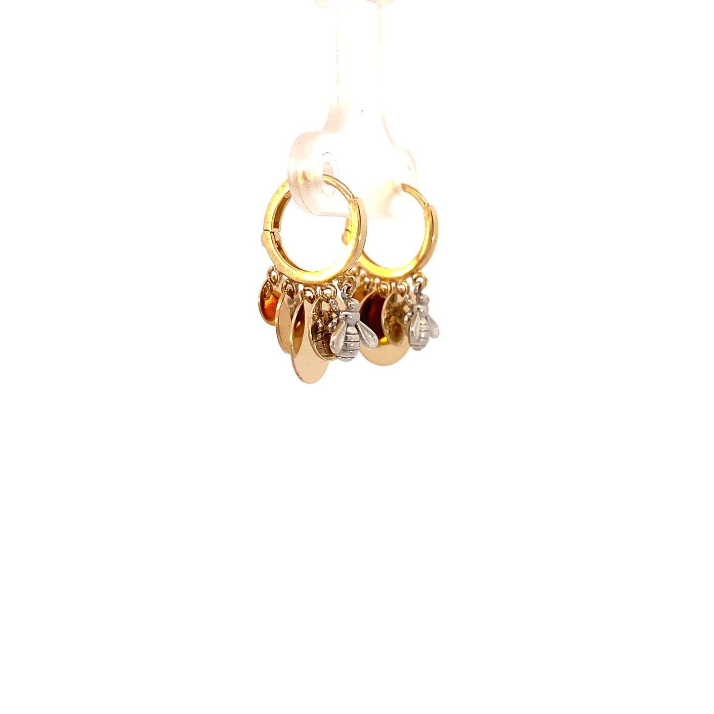 14K Gold Hoops with Dangle Bumblebee and Circles | Luby Gold Collection | Luby