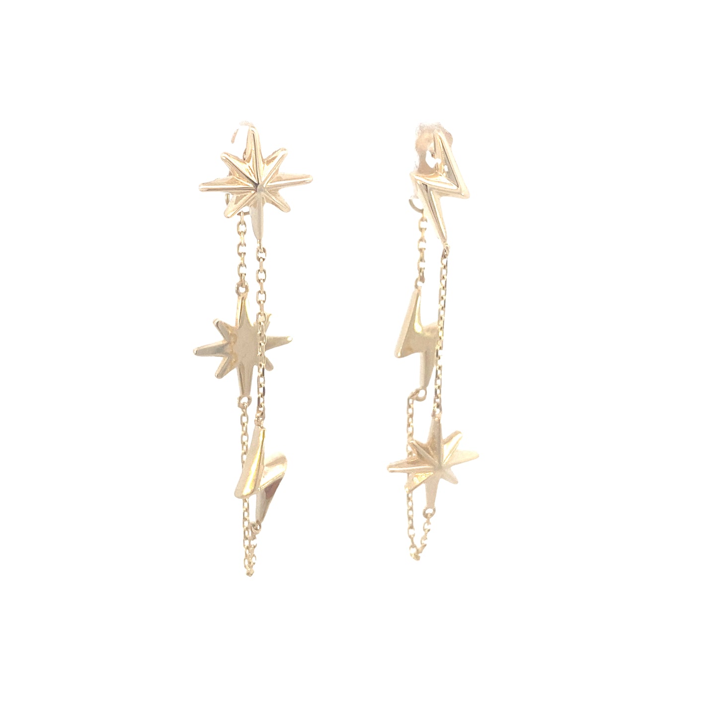 14K Gold Star Shape Long Earrings | Luby Gold Collection | Luby