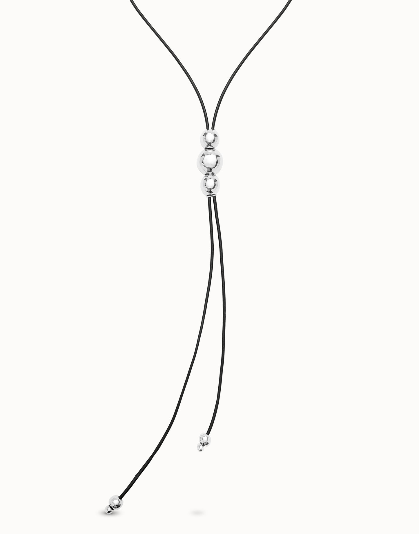 SER INTREPIDA- Long leather pendant with three central sterling silver-plated beads | Uno de 50 | Luby