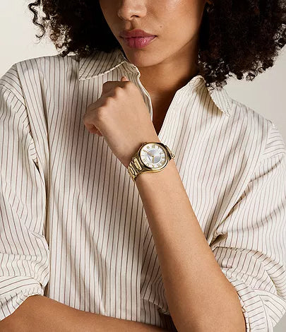 Gilmore Three-Hand Date Gold-Tone Stainless Steel Watch | Fossil | Luby