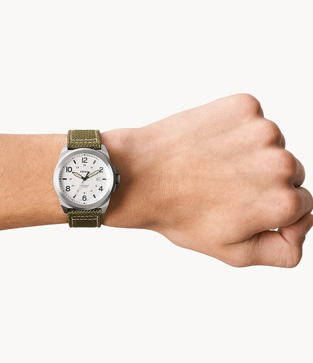 Bronson Three-Hand Date Olive Nylon Watch | Fossil | Luby