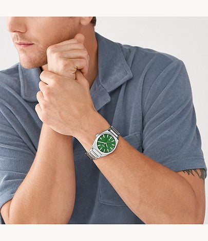 Everett Three-Hand Date Stainless Steel Watch Green | Fossil | Luby