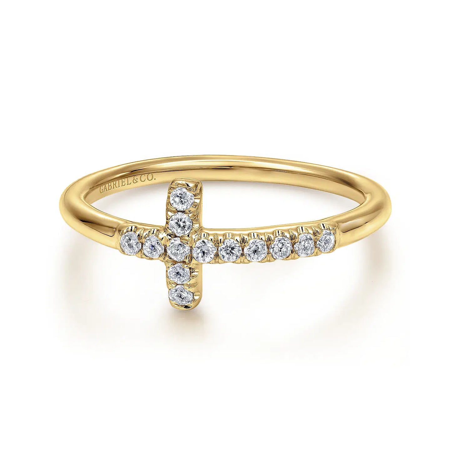 14K Yellow Gold Sideways Diamond Cross Ring | Gabriel & Co. | Luby