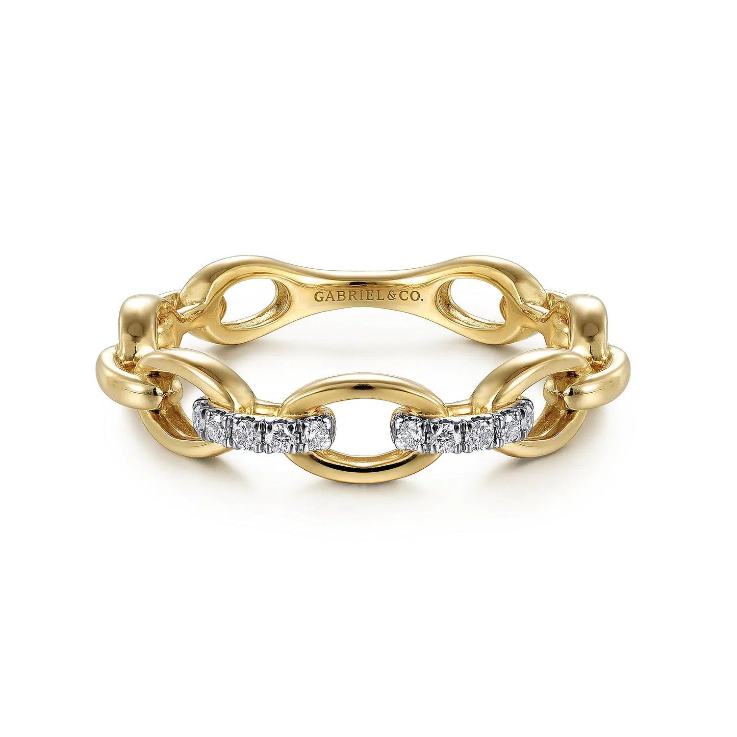 14K Yellow Gold Diamond Oval Link Chain Ladies Ring | Gabriel & Co. | Luby