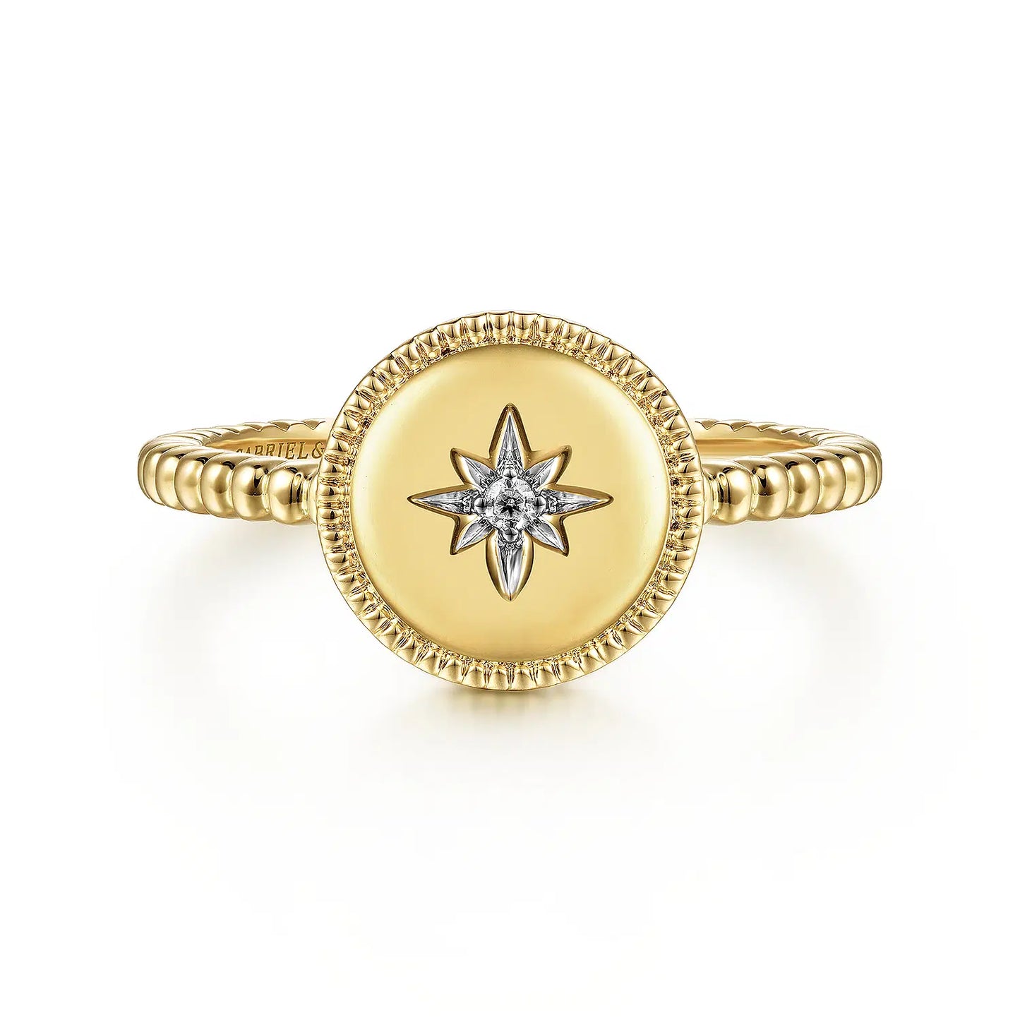 14K Yellow Gold Round Diamond Star Bujukan Signet Ring | Gabriel & Co. | Luby