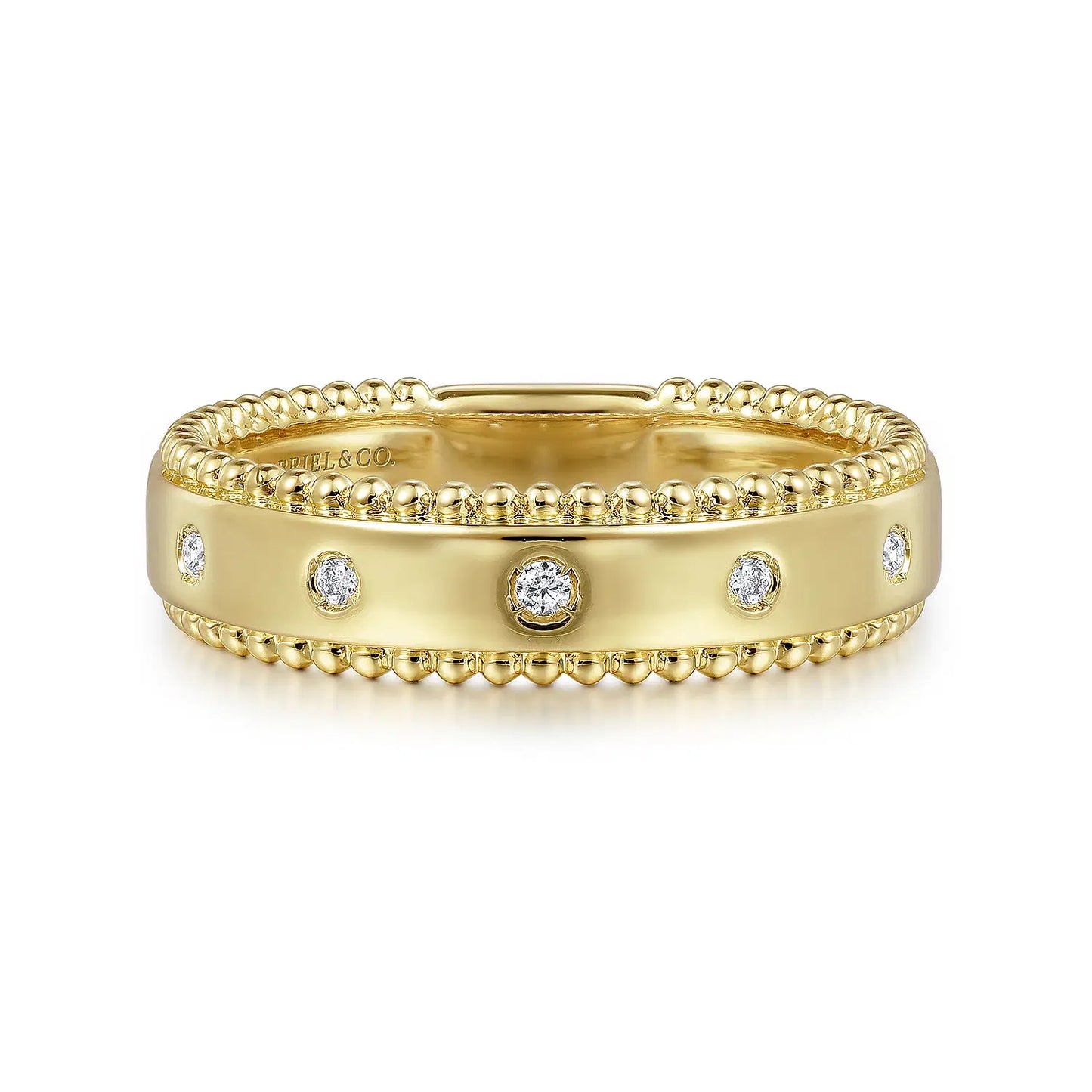 STACKABLES - 14K Yellow Gold Bujukan Diamond Bezel Wide Stackable Ladies Ring | Gabriel & Co. | Luby