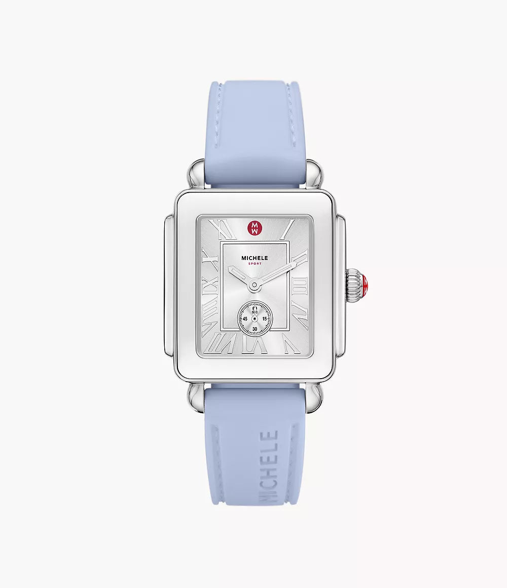 Deco Sport Mid Stainless Steel Pastel Blue Silicone Watch | Michele | Luby
