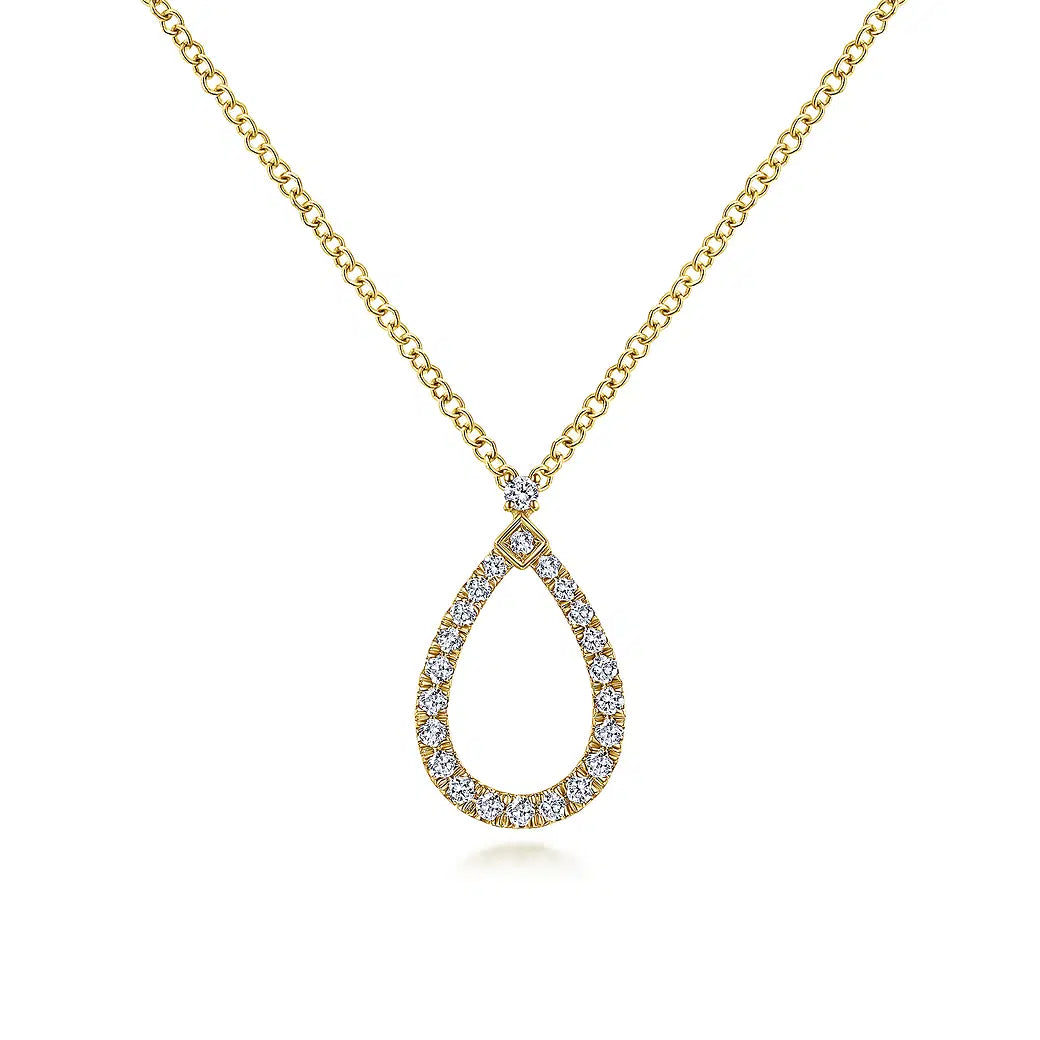 14K Yellow Gold Teardrop Diamond Pendant Necklace | Gabriel & Co. | Luby