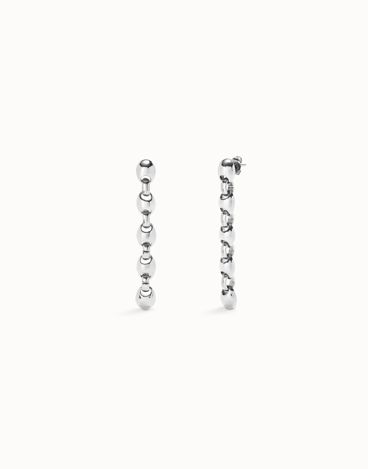 SER INTREPIDA- Long Sterling Silver-Plated Earrings with Bead Shaped Links | Uno de 50 | Luby