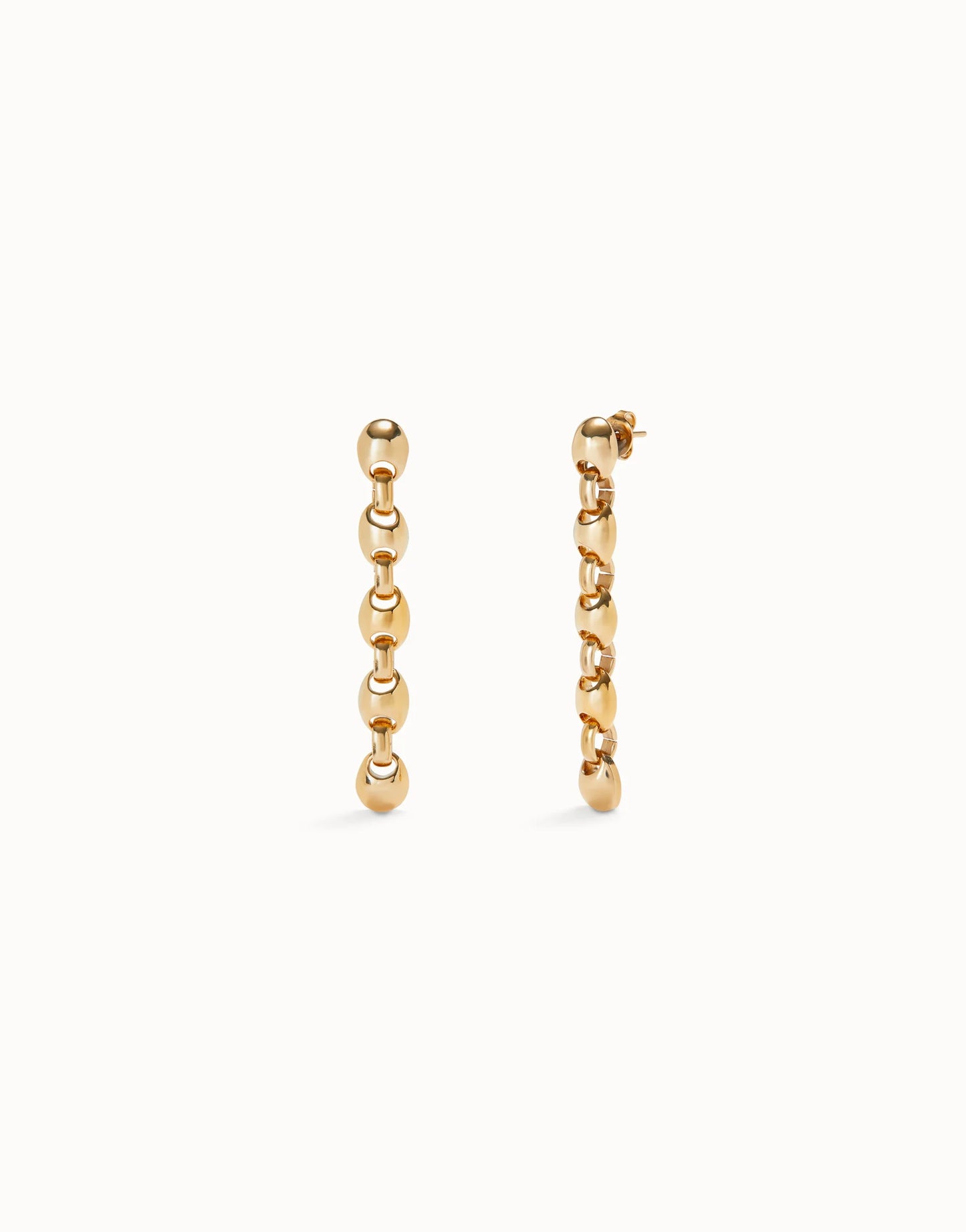 SER INTREPIDA- Long 18k Gold-Plated Earrings with Bead Shaped Links | Uno de 50 | Luby