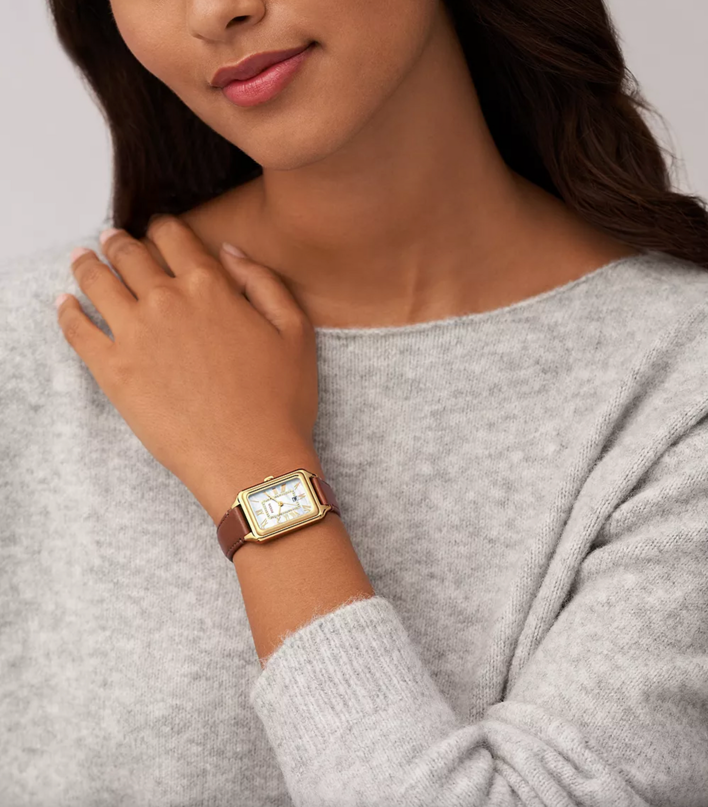 Raquel Three-Hand Date Medium Brown LiteHide™ Leather Watch | Fossil | Luby