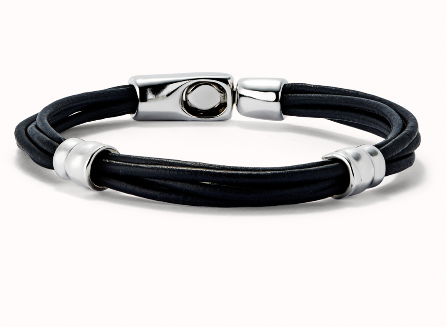 Multiple leather bracelet with 2 circumferences plated in sterling silver | Uno de 50 | Luby