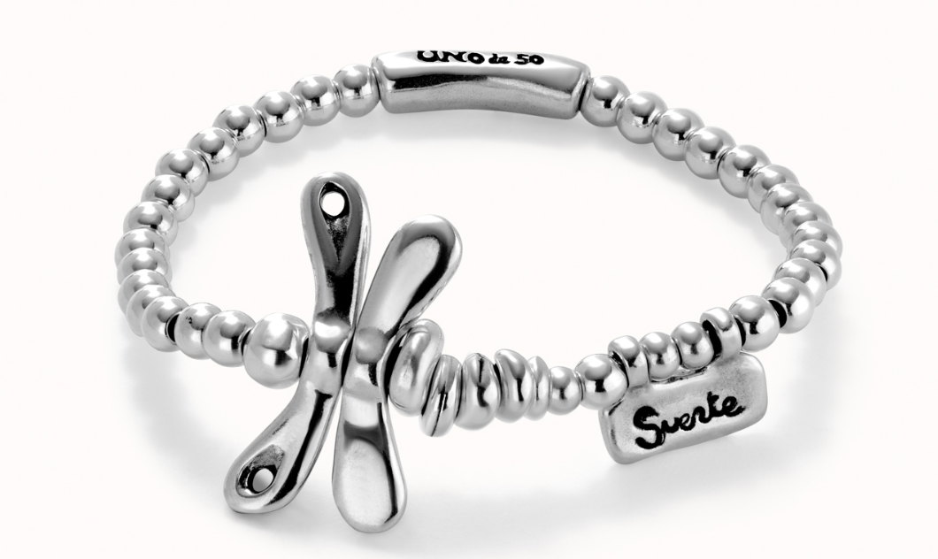Elastic bracelet with sterling silver-plated dragonfly | Uno de 50 | Luby