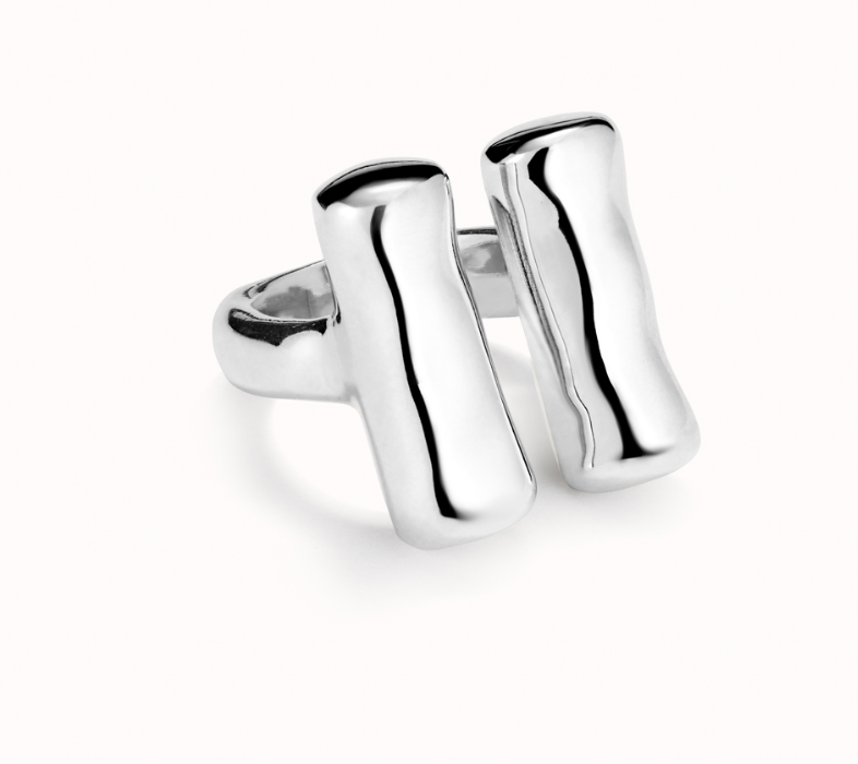 Sterling silver-plated ring with two vertical tubes | Uno de 50 | Luby