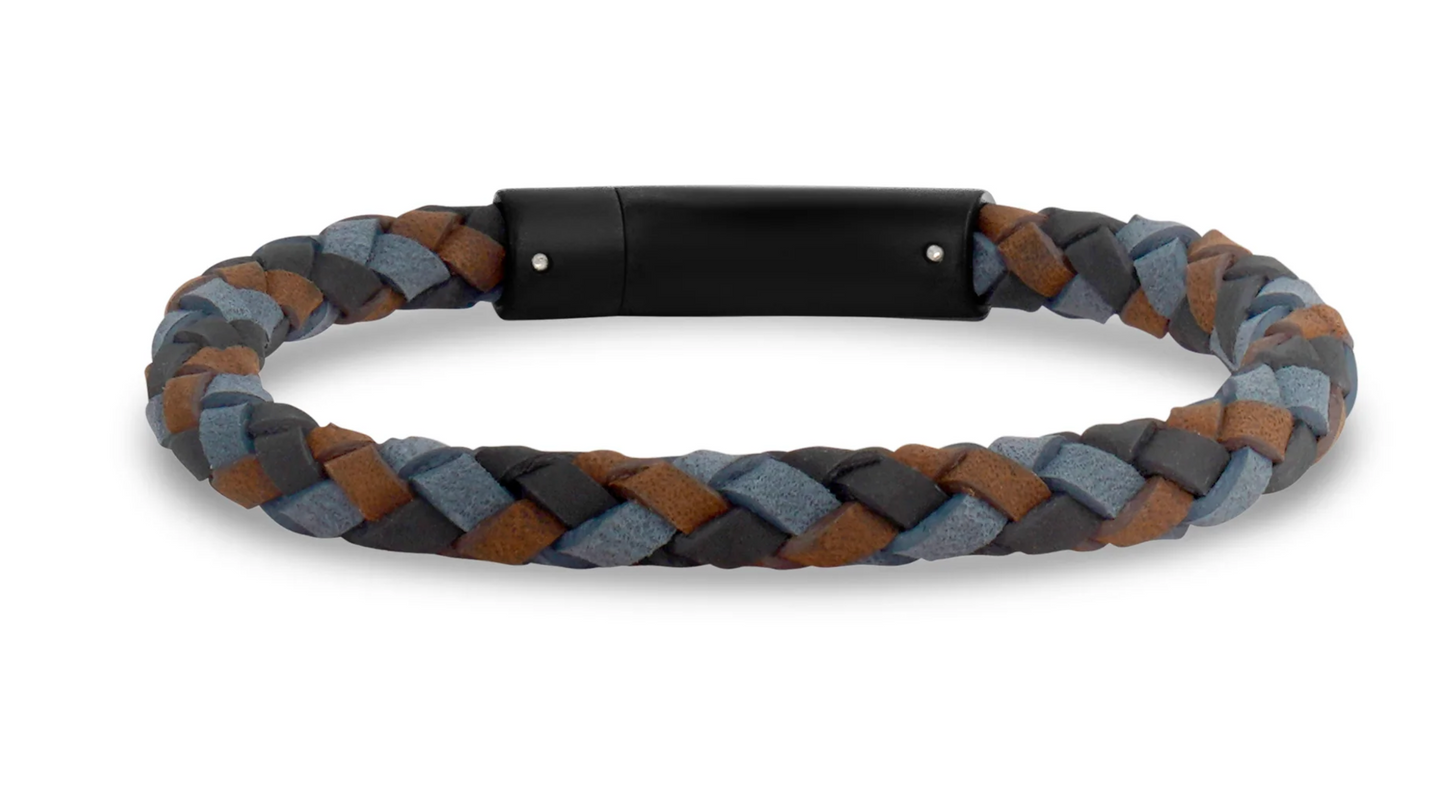 TRI-COLOR WOVEN LEATHER BRACELET (6MM) | ARZ Steel | Luby