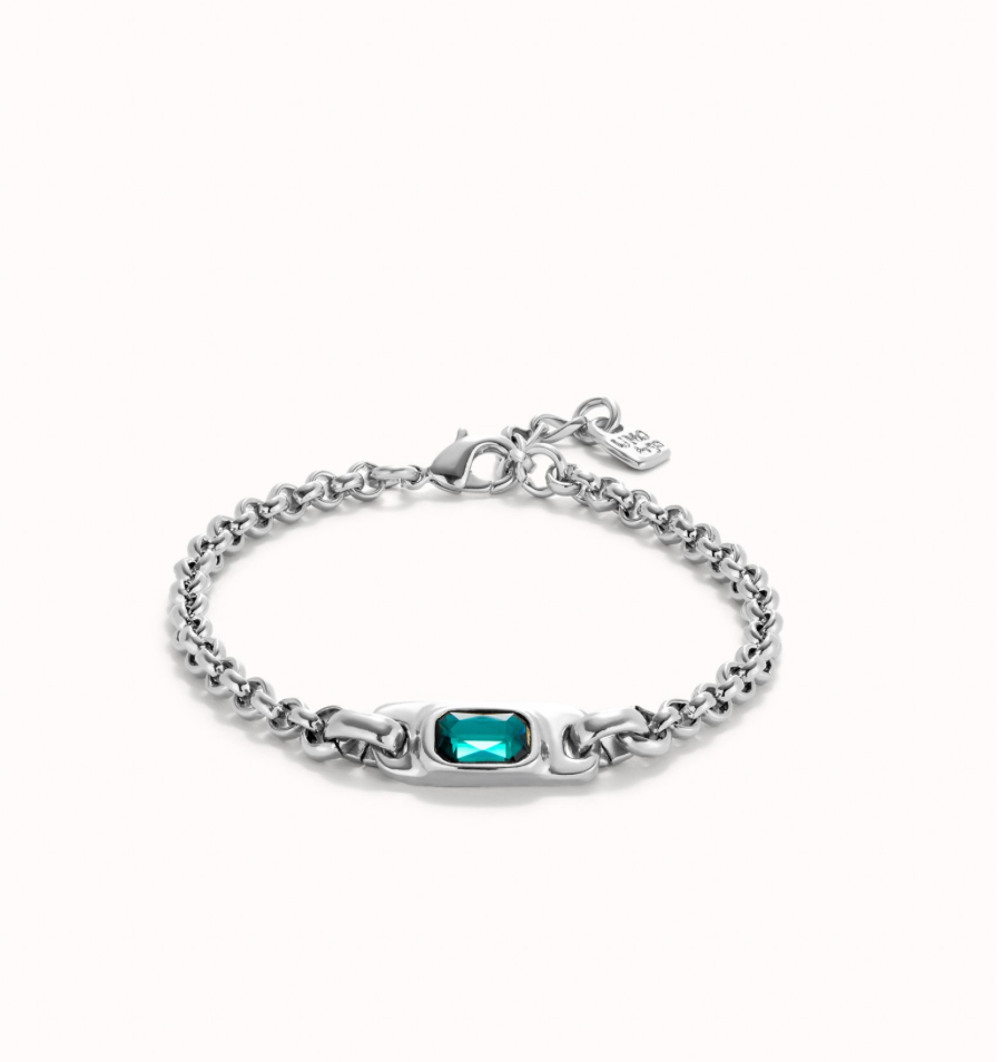 Pulsera de cadena bañada en plata de ley con cristal verde | Uno de 50 | Luby