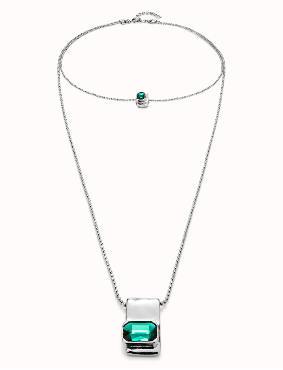 Cadena doble bañada en plata de ley con cristales verdes | Uno de 50 | Luby