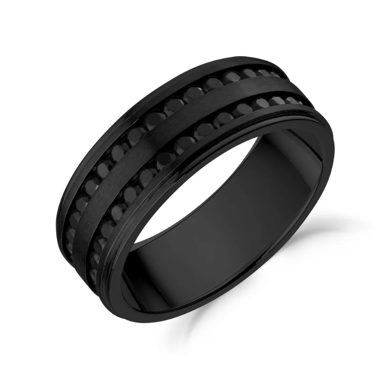 DOUBLE ROW CHANNEL-SET BLACK C.Z. BAND (8MM) | ARZ Steel | Luby