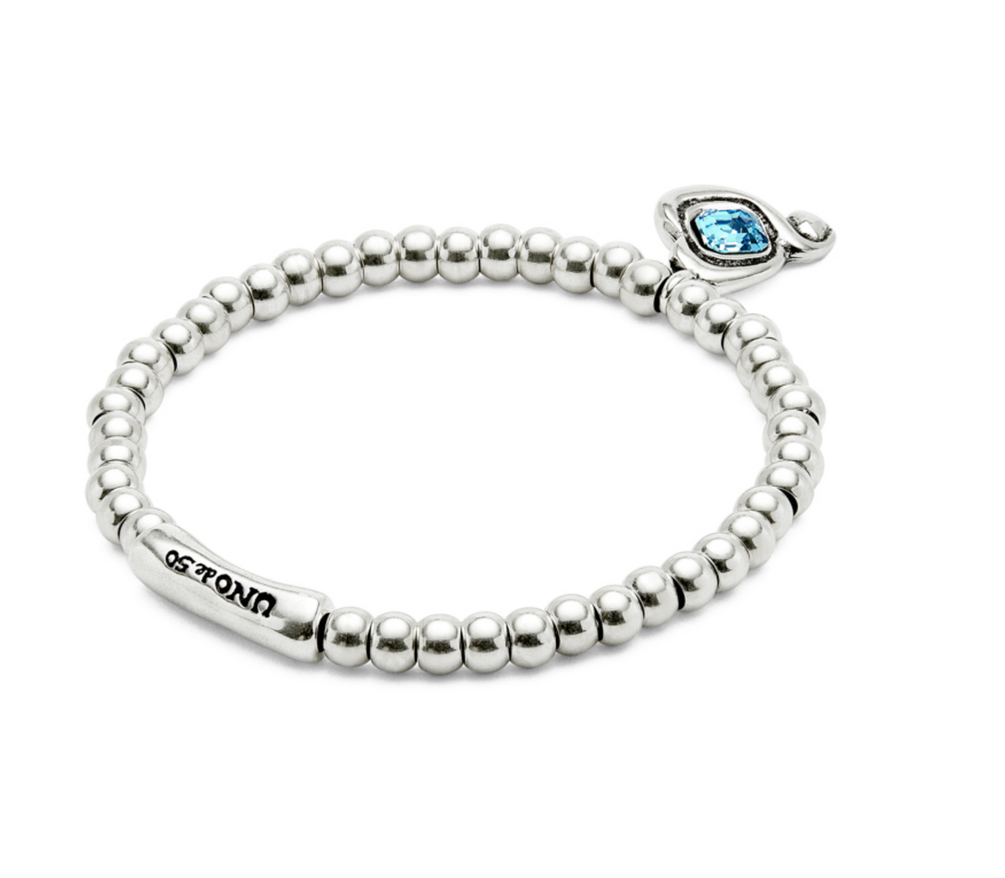 Sterling silver-plated bead bracelet with heart and light blue crystal | Uno de 50 | Luby