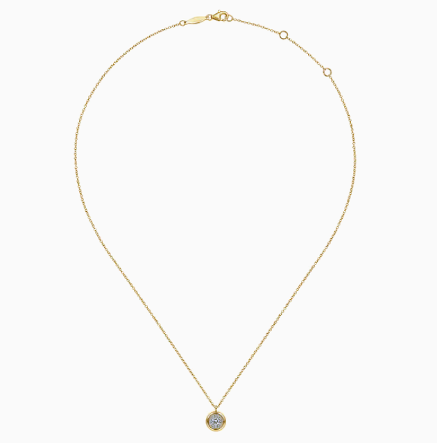 14K Yellow Gold Diamond Halo Pendant Necklace | Gabriel & Co. | Luby