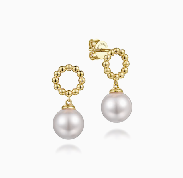 14K Yellow Gold Bujukan Pearl Drop Earrings | Gabriel & Co. | Luby
