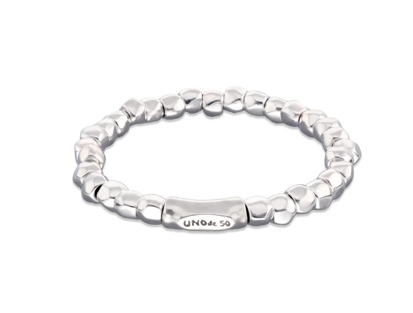 Metal Alloy Sterling Silver Plated Beaded Stretch Bracelet | Uno de 50 | Luby