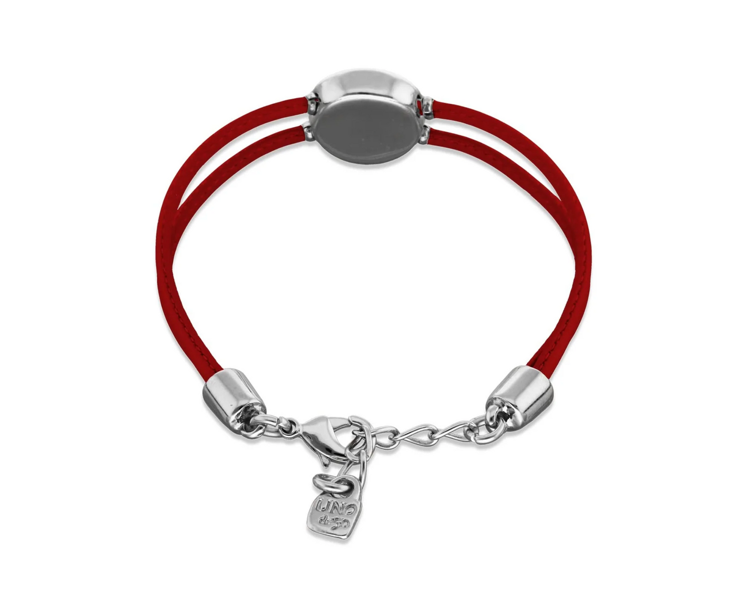 Double Red Leather Metal Alloy Eye Detail Pleated Sterling Silver Crystal Bracelet | Uno de 50 | Luby