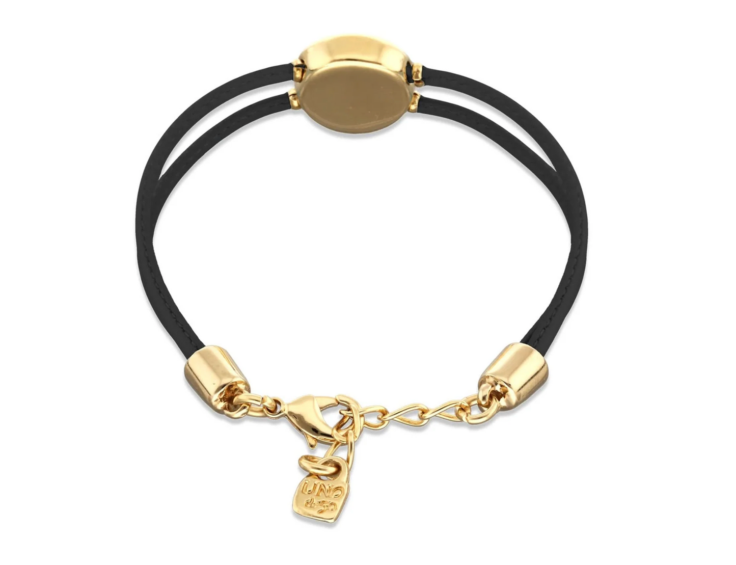 Double Black Leather Metal Alloy Eye Detail Pleated Gold 18K Crystal Bracelet | Uno de 50 | Luby
