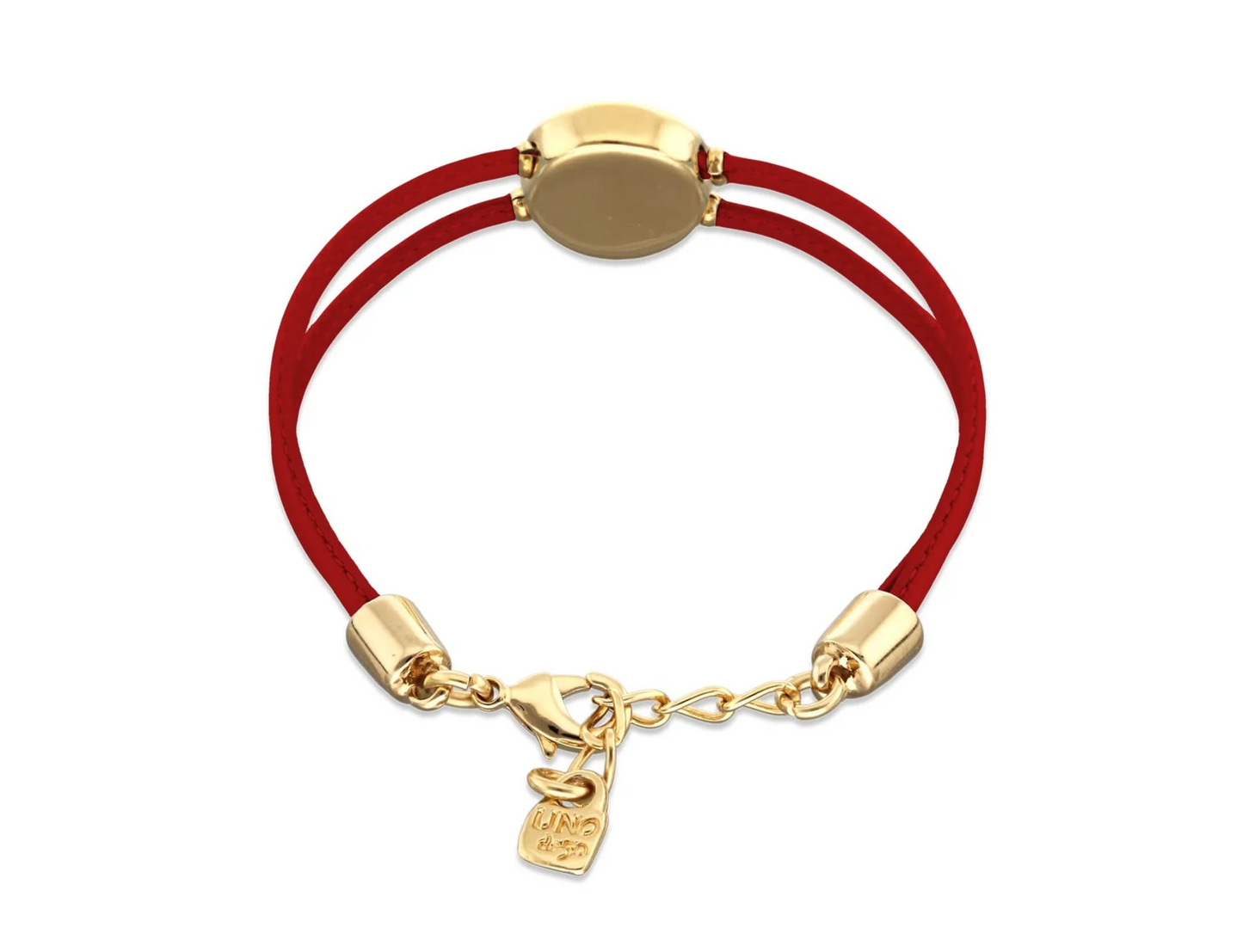 Double Red Leather Metal Alloy Eye Detail Pleated Gold 18K Crystal Bracelet | Uno de 50 | Luby