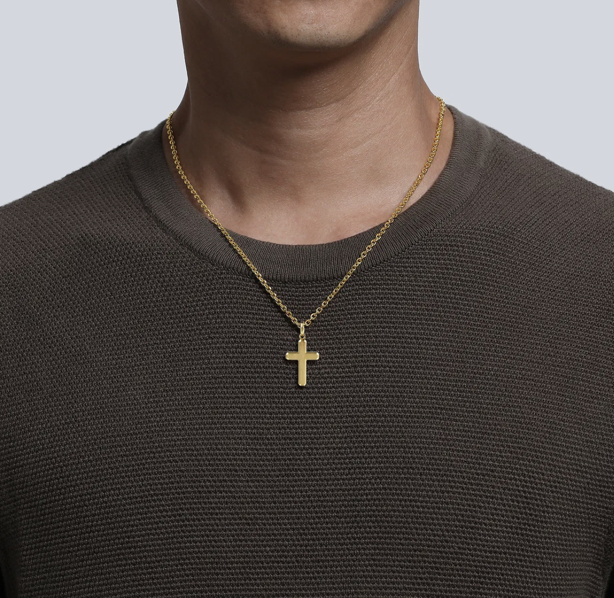 14K Yellow Gold Cross Pendant with Vertical Brush | Gabriel & Co. Men's | Luby