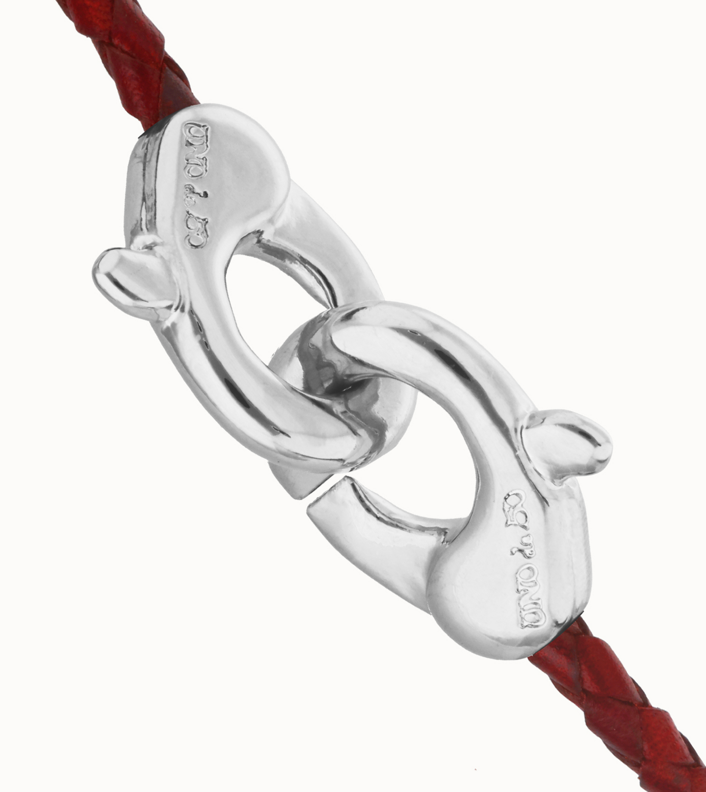 Red leather bracelet with interlocking carabiner